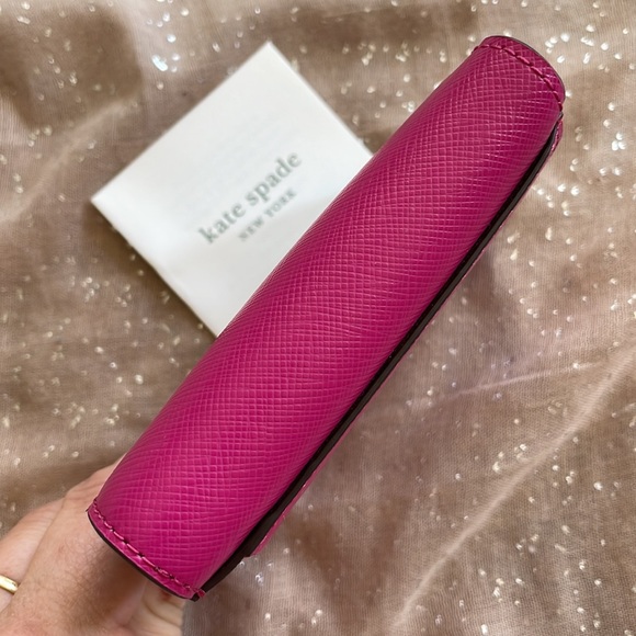 Brand New Kate Spade Genuine Leather Pink & Burgundy Zippered Wallet Color Block - Picture 8 of 15